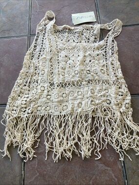 Rebellion Ivory Crochet Fringe Camisole Tank